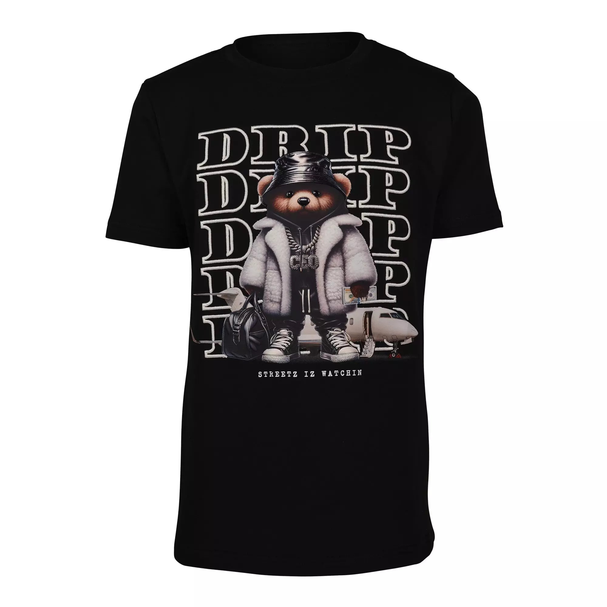 【激レア】CVTVLIST DRIP CHECK NELL SHIRT 一点物 Streetz Iz Watchin Drip Bear Big Boys' Graphic Cotton Tee - Black